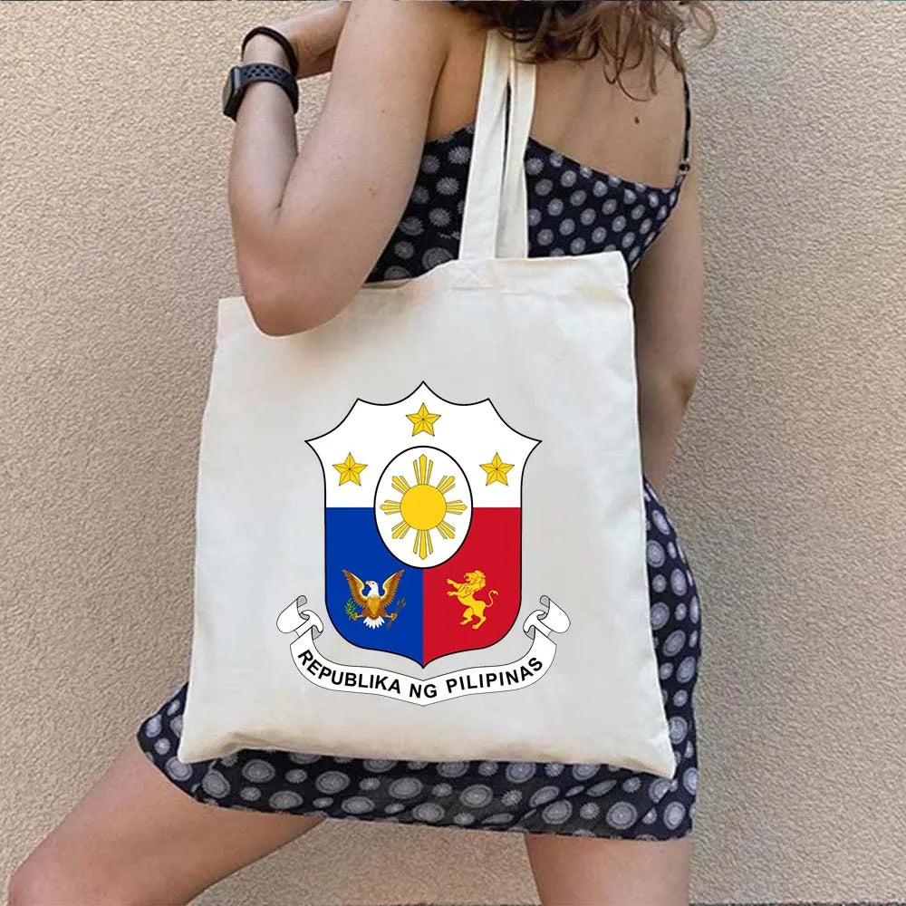 Heart Philippines Country Flag Map Coat of arms Travel Souvenir Butterfly Landmark Shoulder Shopper Canvas Tote Bag Cute Handbag