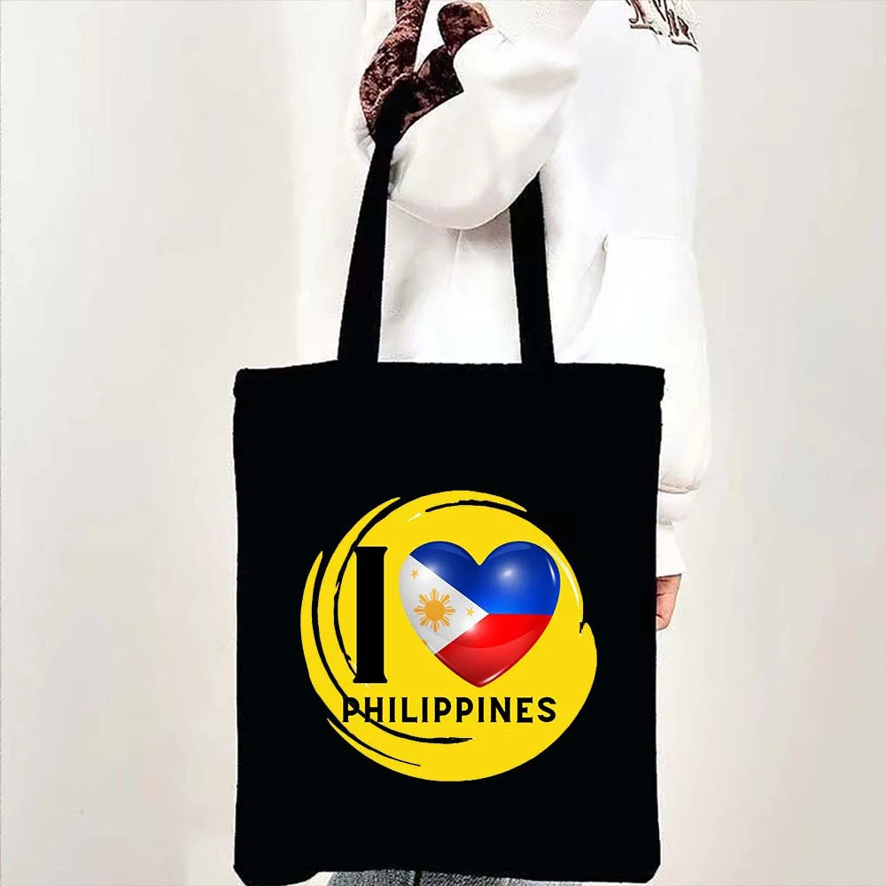 Heart Philippines Country Flag Map Coat of arms Travel Souvenir Butterfly Landmark Shoulder Shopper Canvas Tote Bag Cute Handbag