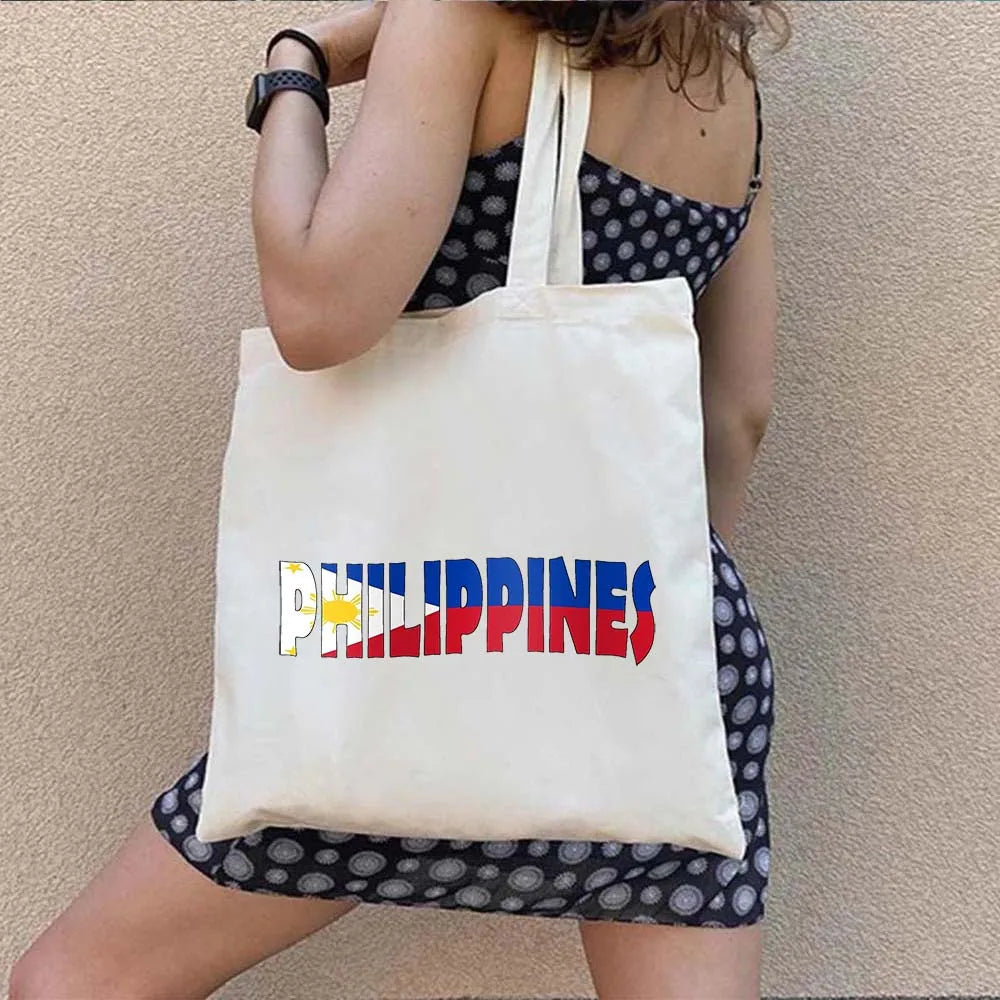 Heart Philippines Country Flag Map Coat of arms Travel Souvenir Butterfly Landmark Shoulder Shopper Canvas Tote Bag Cute Handbag