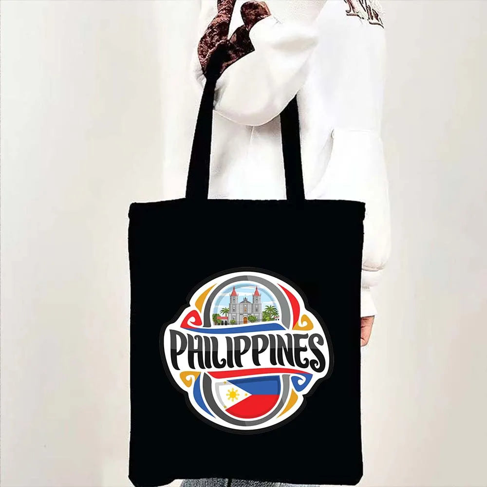 Heart Philippines Country Flag Map Coat of arms Travel Souvenir Butterfly Landmark Shoulder Shopper Canvas Tote Bag Cute Handbag