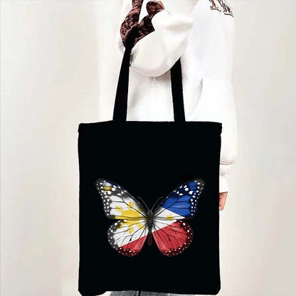 Heart Philippines Country Flag Map Coat of arms Travel Souvenir Butterfly Landmark Shoulder Shopper Canvas Tote Bag Cute Handbag