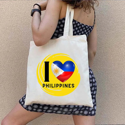 Heart Philippines Country Flag Map Coat of arms Travel Souvenir Butterfly Landmark Shoulder Shopper Canvas Tote Bag Cute Handbag