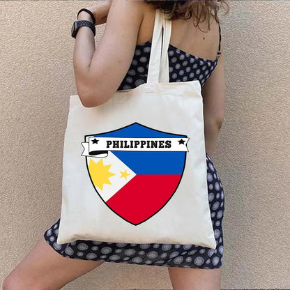 Heart Philippines Country Flag Map Coat of arms Travel Souvenir Butterfly Landmark Shoulder Shopper Canvas Tote Bag Cute Handbag