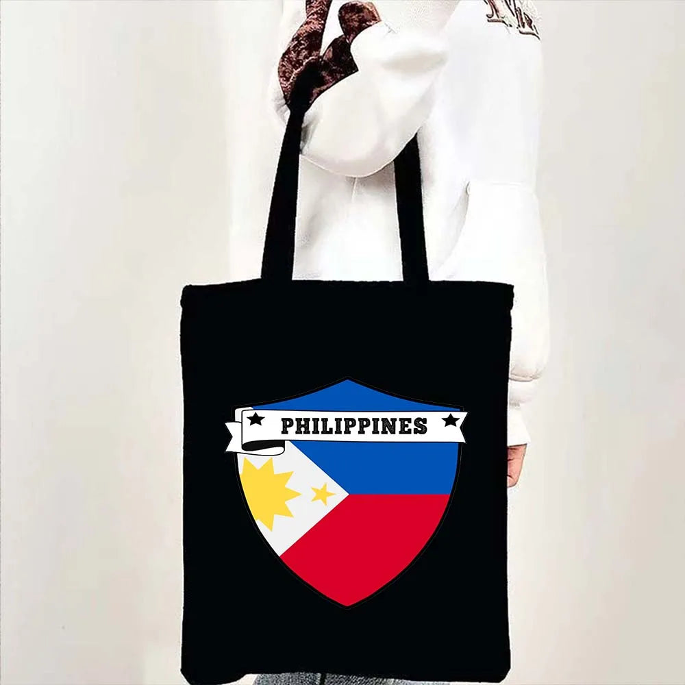 Heart Philippines Country Flag Map Coat of arms Travel Souvenir Butterfly Landmark Shoulder Shopper Canvas Tote Bag Cute Handbag