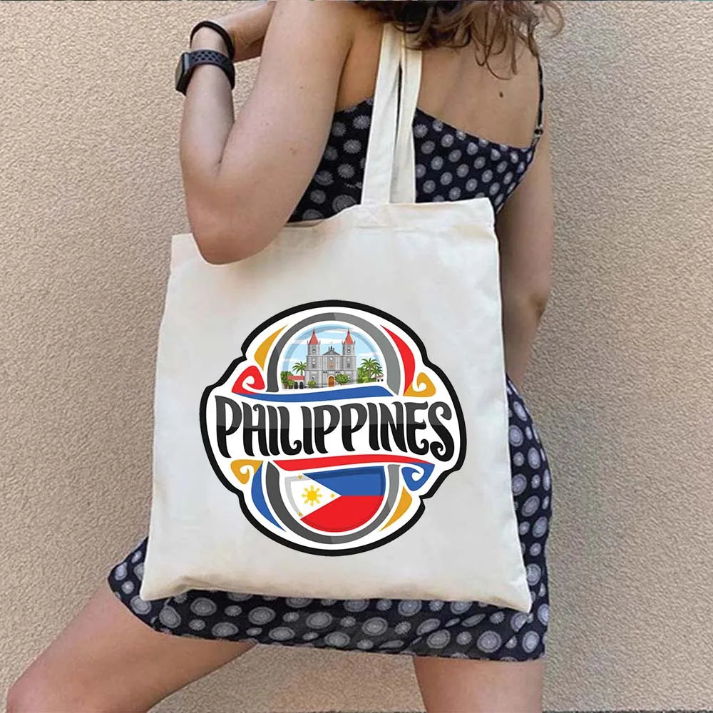 Heart Philippines Country Flag Map Coat of arms Travel Souvenir Butterfly Landmark Shoulder Shopper Canvas Tote Bag Cute Handbag