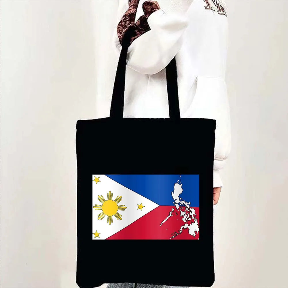 Heart Philippines Country Flag Map Coat of arms Travel Souvenir Butterfly Landmark Shoulder Shopper Canvas Tote Bag Cute Handbag