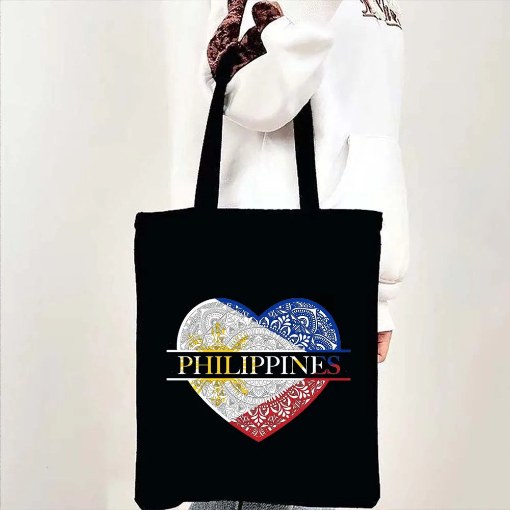 Heart Philippines Country Flag Map Coat of arms Travel Souvenir Butterfly Landmark Shoulder Shopper Canvas Tote Bag Cute Handbag