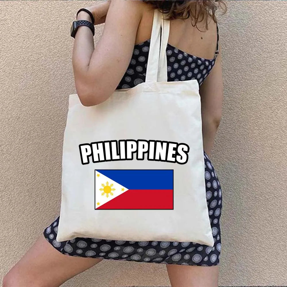 Heart Philippines Country Flag Map Coat of arms Travel Souvenir Butterfly Landmark Shoulder Shopper Canvas Tote Bag Cute Handbag