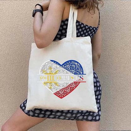 Heart Philippines Country Flag Map Coat of arms Travel Souvenir Butterfly Landmark Shoulder Shopper Canvas Tote Bag Cute Handbag