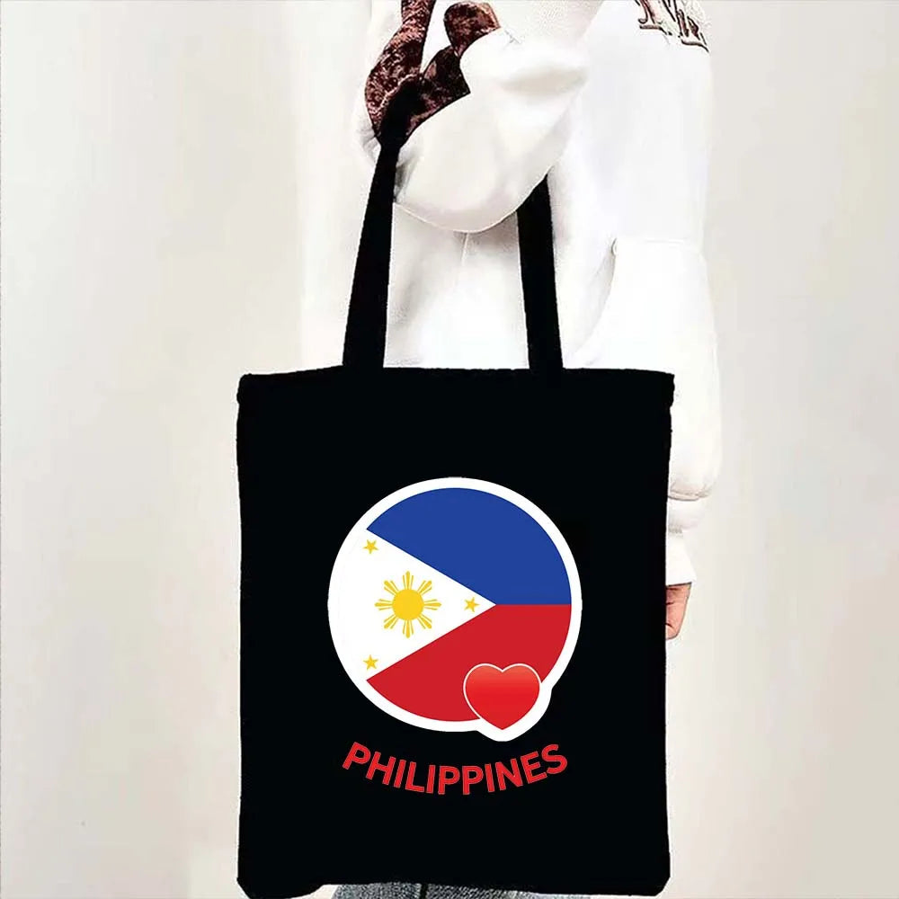 Heart Philippines Country Flag Map Coat of arms Travel Souvenir Butterfly Landmark Shoulder Shopper Canvas Tote Bag Cute Handbag