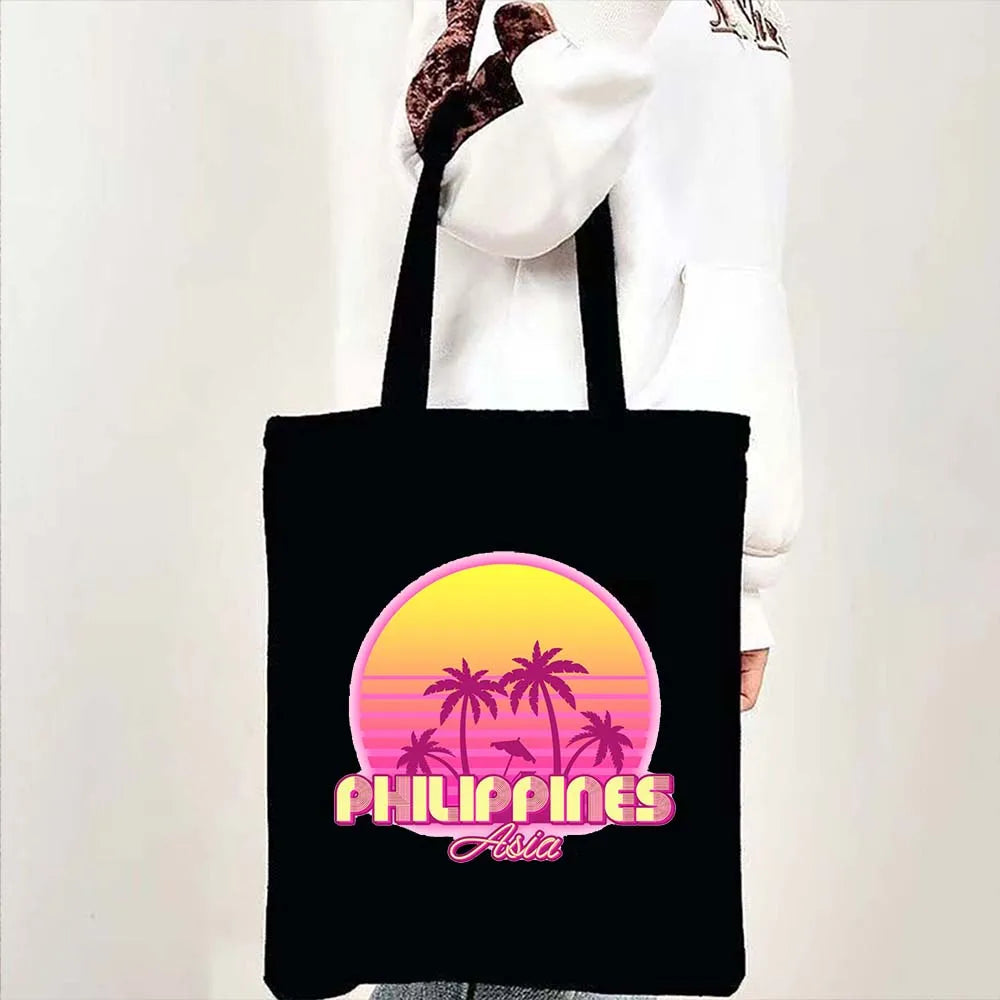 Heart Philippines Country Flag Map Coat of arms Travel Souvenir Butterfly Landmark Shoulder Shopper Canvas Tote Bag Cute Handbag