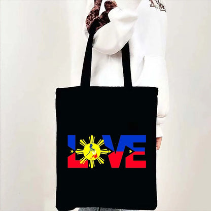 Heart Philippines Country Flag Map Coat of arms Travel Souvenir Butterfly Landmark Shoulder Shopper Canvas Tote Bag Cute Handbag