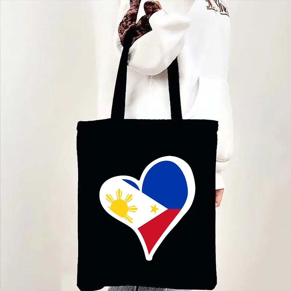 Heart Philippines Country Flag Map Coat of arms Travel Souvenir Butterfly Landmark Shoulder Shopper Canvas Tote Bag Cute Handbag