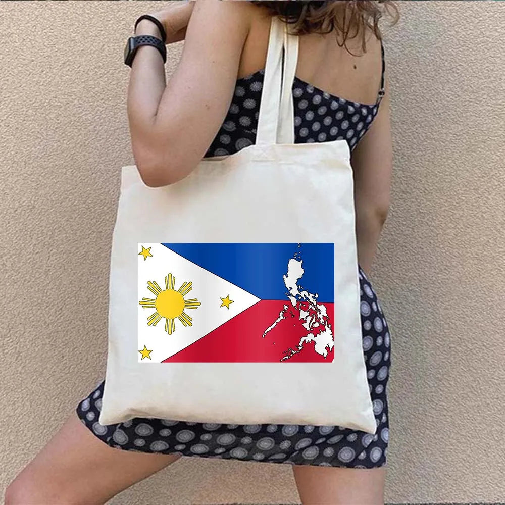 Heart Philippines Country Flag Map Coat of arms Travel Souvenir Butterfly Landmark Shoulder Shopper Canvas Tote Bag Cute Handbag